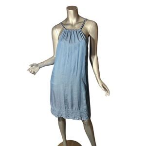 Crown & Ivy Medium Blue Chambray Embroidered Sleeveless Shift Dress Sundress